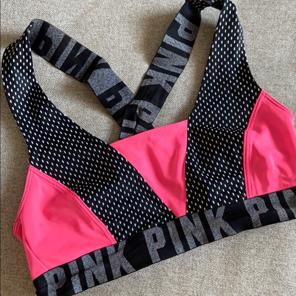Pink polka dot Victoria’s Secret sports bra